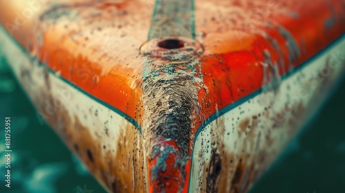 Macro shot of an old surfboard s nose photo