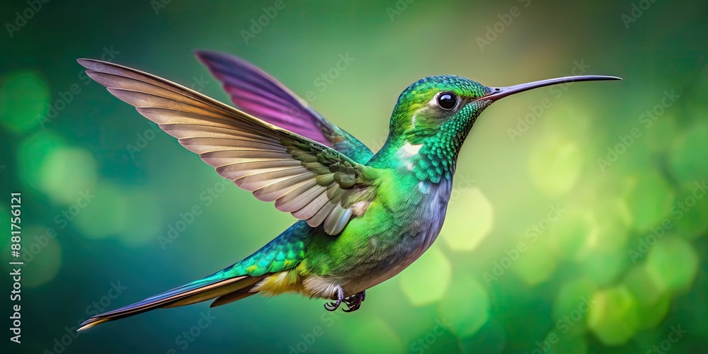 Fototapeta premium Vibrant render of an emerald hummingbird flying gracefully, emerald, hummingbird, bird, wildlife, nature, render, vibrant