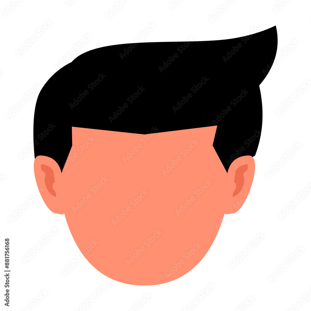 flat icon avatar. no face and expression. boy with black Short straight ...