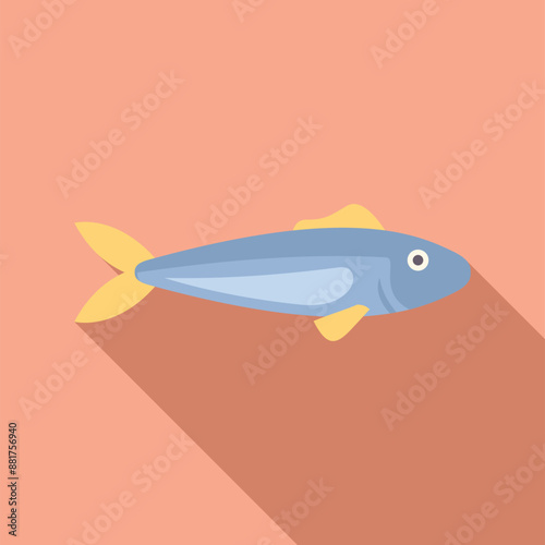 Minimalist illustration of a small fish swimming, featuring a long shadow