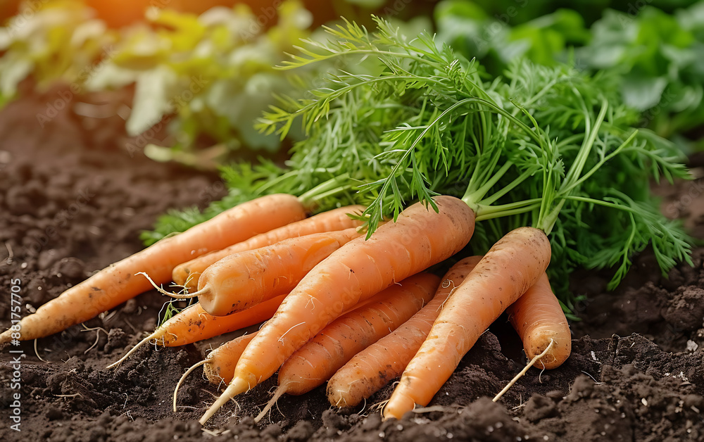 Carrots in the garden. Fresh organic carrots on the field. Carrots in the garden. Fresh organic carrots on the field.