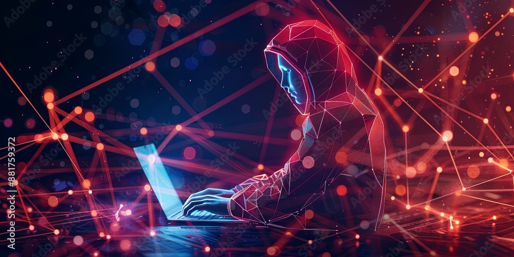 Futuristic Hacker in Polygonal Digital Network Futuristic Hacker in Polygonal Digital Network