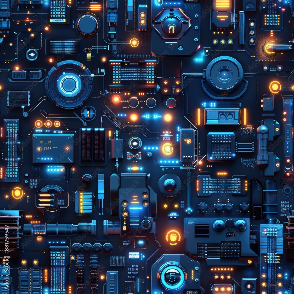 A computer chip with many small lights on it. The lights are in different colors and are arranged in a way that creates a sense of movement and energy. The image conveys a futuristic A computer chip with many small lights on it. The lights are in different colors and are arranged in a way that creates a sense of movement and energy. The image conveys a futuristic