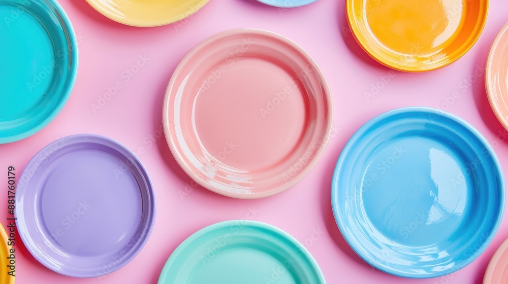 Colorful baby plates arranged on the table Colorful baby plates arranged on the table