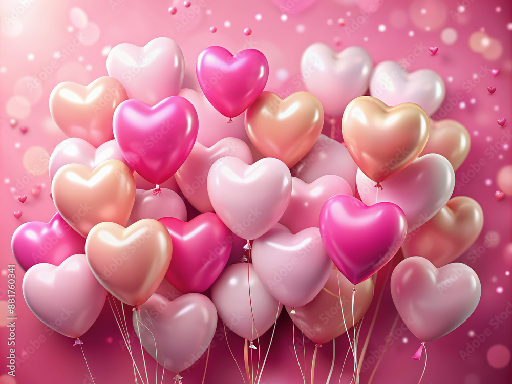 Vibrant pink background adorned with heart-shaped balloons in pastel hues, symbolizing love and joy, perfect for celebrating love and friendship on a special day. Vibrant pink background adorned with heart-shaped balloons in pastel hues, symbolizing love and joy, perfect for celebrating love and friendship on a special day.