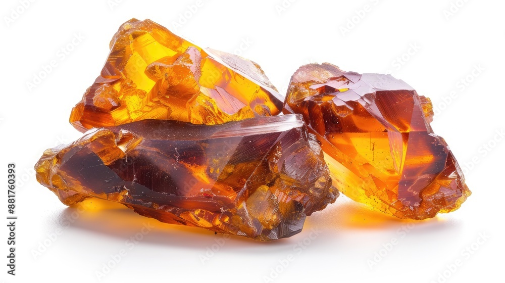 Colorful amber on white background Petrified tree resin with yellow crystal stones Jewelry material Colorful amber on white background Petrified tree resin with yellow crystal stones Jewelry material