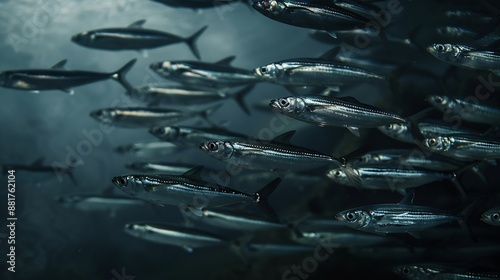 School of sardines swimming from left to right : Generative AI photo