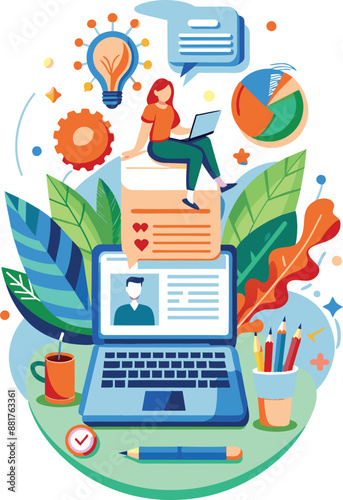  Writing a blog, blogging, flat illustration, vector illustration.