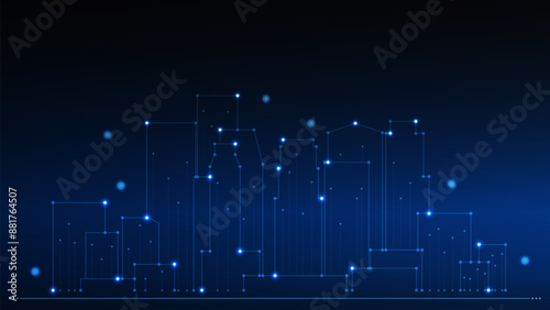 cityscape technology background concept. city space bright glowing neon, data blue line circle lights, technology Abstract, vector. city for tech, web banner, web site, communication, transformation.