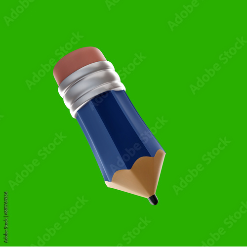 3d pencil in cute style with green background