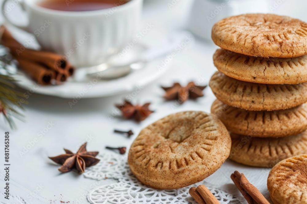 Bisquit. Homemade Cinnamon Cookies and Snickerdoodle Scones on Rustic White Kitchen Background Bisquit. Homemade Cinnamon Cookies and Snickerdoodle Scones on Rustic White Kitchen Background