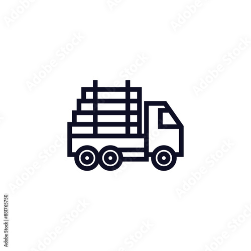 Simple line drawing of a truck carrying wooden logs