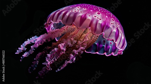 Chrysaora achlyos colorata or purplestriped jellyfish lives in water of coast of California close up : Generative AI photo