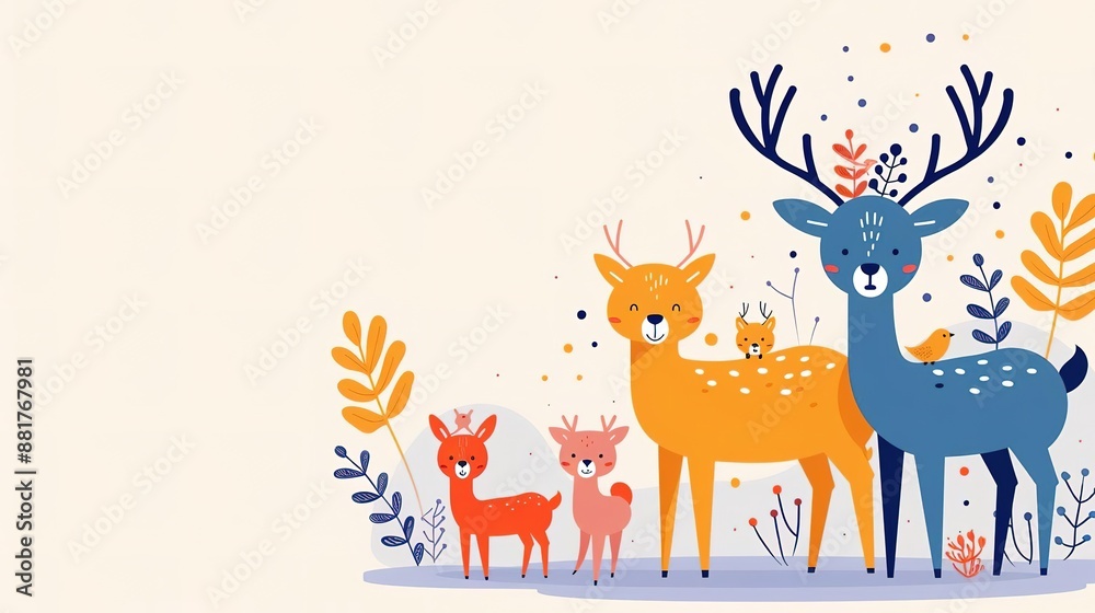 Cute cartoon deer family with floral elements, perfect for greeting cards or invitations. Cute cartoon deer family with floral elements, perfect for greeting cards or invitations.