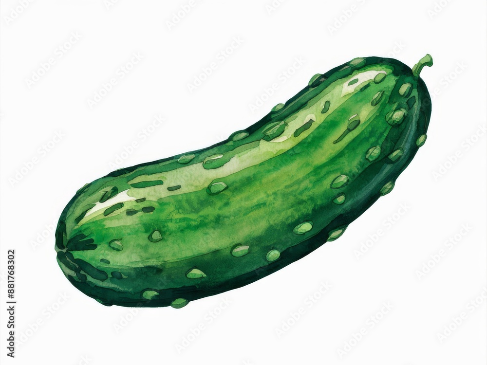 Vibrant Watercolor Illustration of a Fresh Green Cucumber on White Background. Vibrant Watercolor Illustration of a Fresh Green Cucumber on White Background.