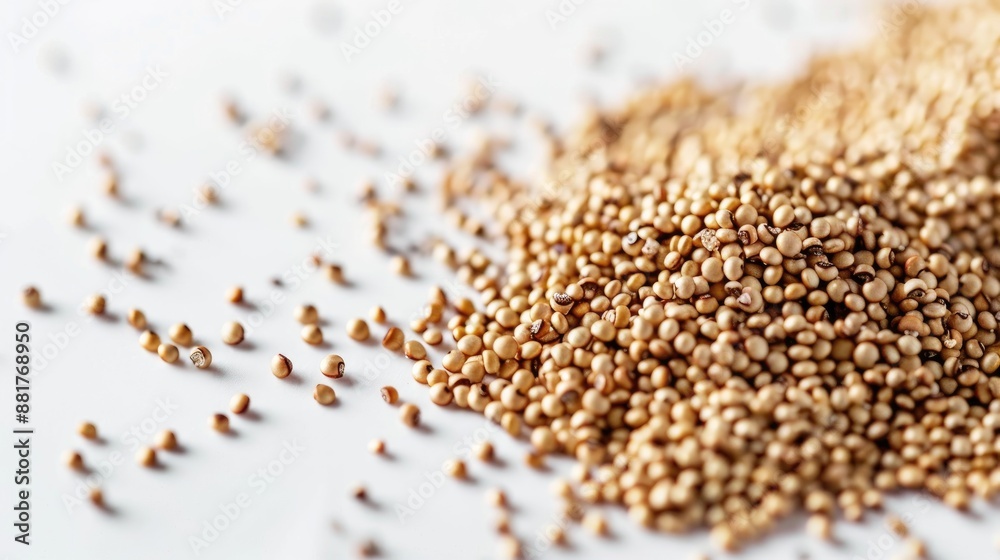 Quinoa seeds on white background with tilt shift lens Quinoa seeds on white background with tilt shift lens