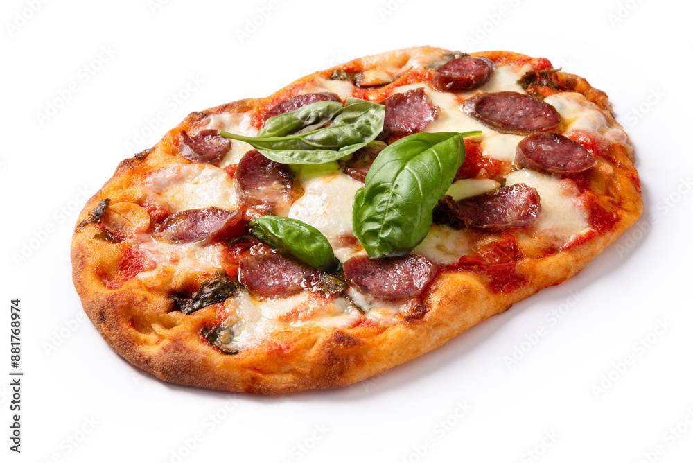 Pinsa romana con salsiccia, cibo italiano Pinsa romana con salsiccia, cibo italiano