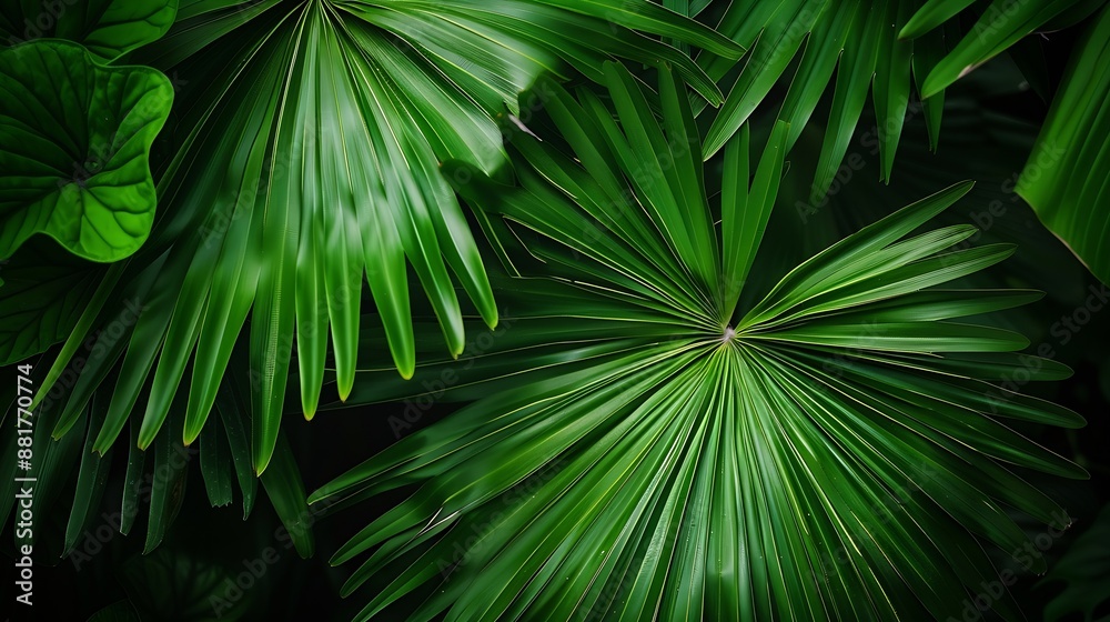 close up green palm leaf texture leaf of Ruffled Fan Palm : Generative AI close up green palm leaf texture leaf of Ruffled Fan Palm : Generative AI
