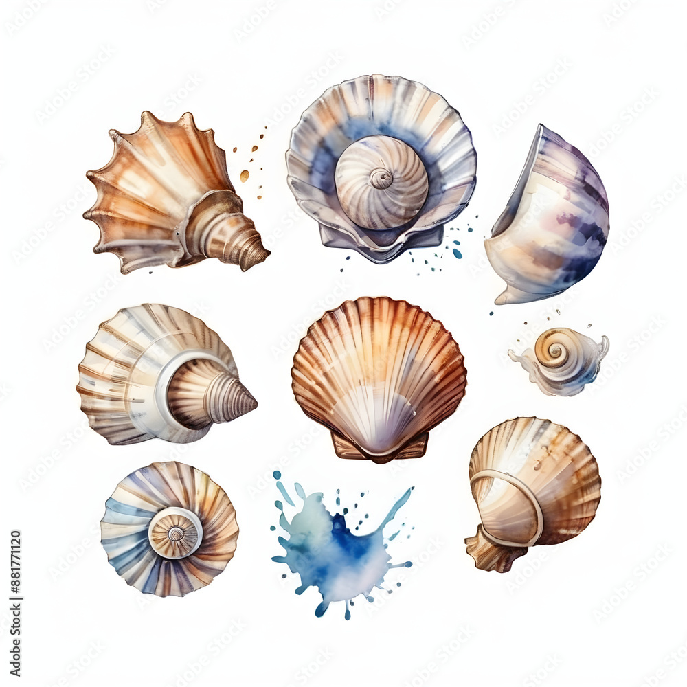 set seashells isolated on white background set seashells isolated on white background
