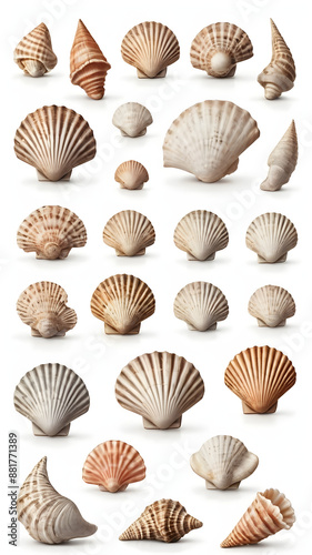 set seashells isolated on white background