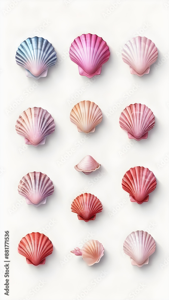 set seashells isolated on white background