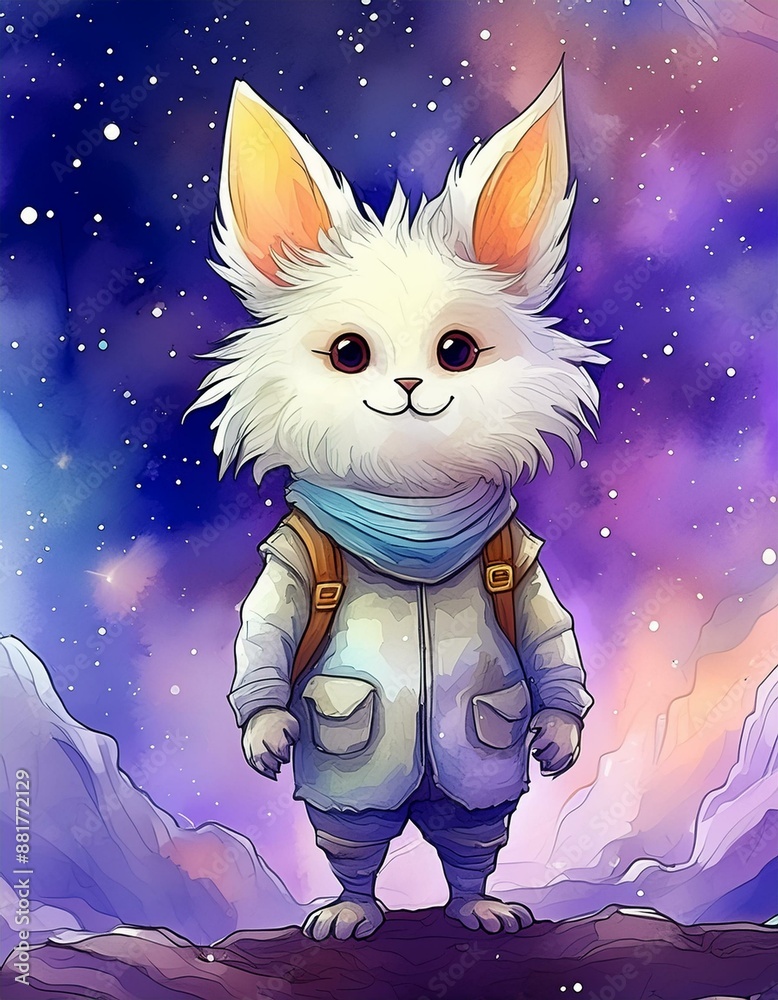 Fototapeta cartoon dog in the night on the moon