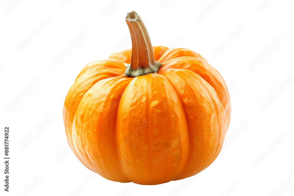 Obraz premium Orange pumpkin with a green stem isolated on a white background, great for autumn themes and decorations