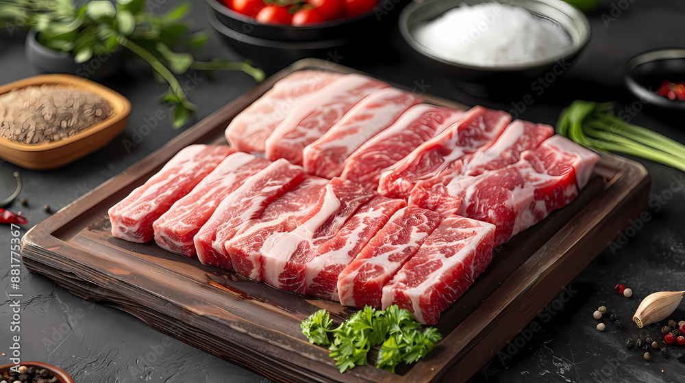 Raw meat on wooden board Raw meat on wooden board