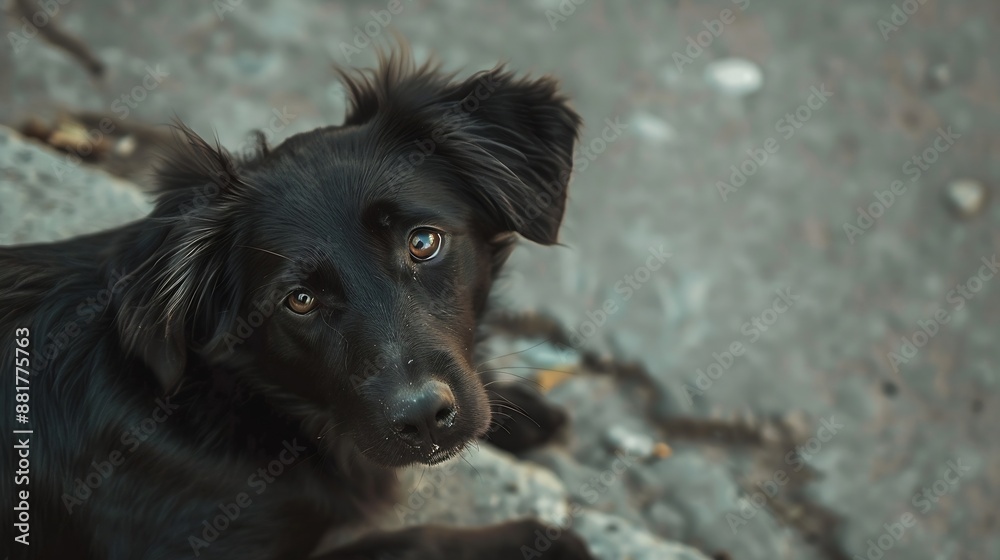 dog black stray dog on the street abandoned domestic animals or pets portrait domestic animals at street : Generative AI dog black stray dog on the street abandoned domestic animals or pets portrait domestic animals at street : Generative AI