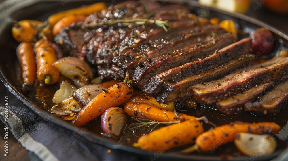 Savor the flavors of roast sweet onions, carrots, and apples with tender brisket seasoned with Turkish coffee. Savor the flavors of roast sweet onions, carrots, and apples with tender brisket seasoned with Turkish coffee.