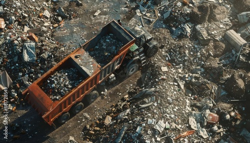 Wallpaper Mural Aerial view of a garbage truck dumping waste in a landfill. Torontodigital.ca