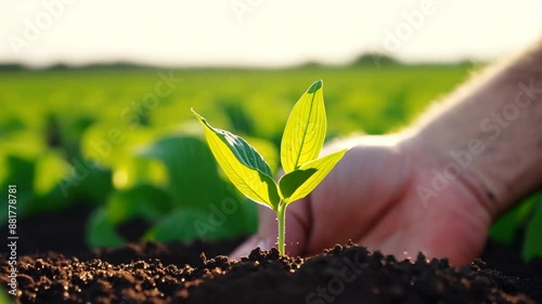 A farmer hand water green sprout, Green seedling in soil, Agriculture concept photo