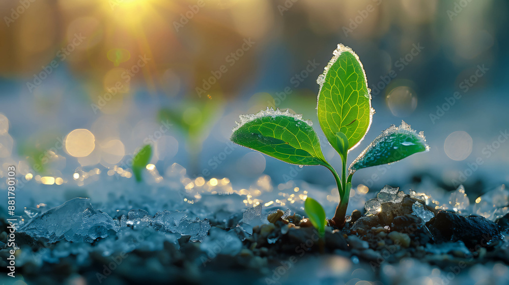 Young sapling breaking through icy ground Young sapling breaking through icy ground