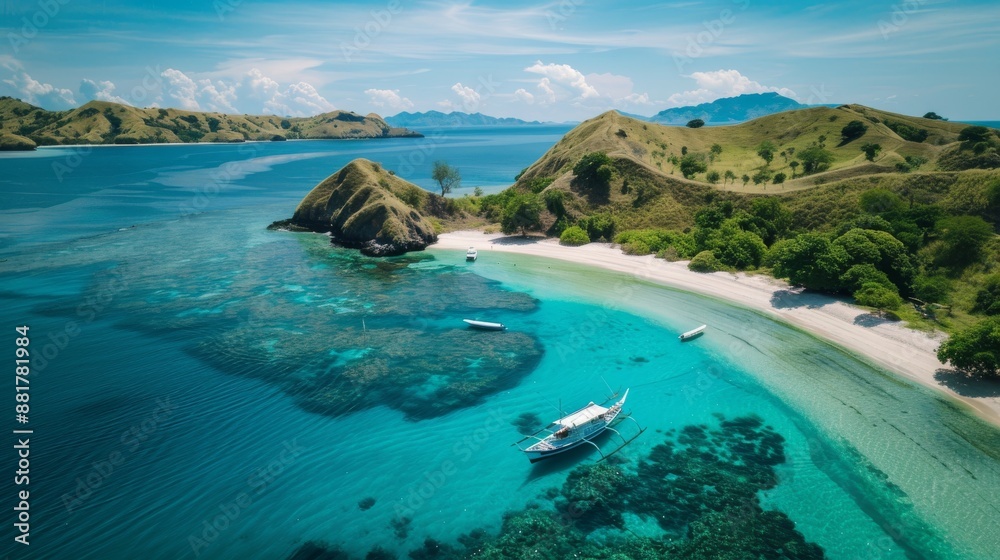 Photo of Landscape from Top View. Aerial View of Mountain Ranges of Komodo Island Indonesia Photo of Landscape from Top View. Aerial View of Mountain Ranges of Komodo Island Indonesia