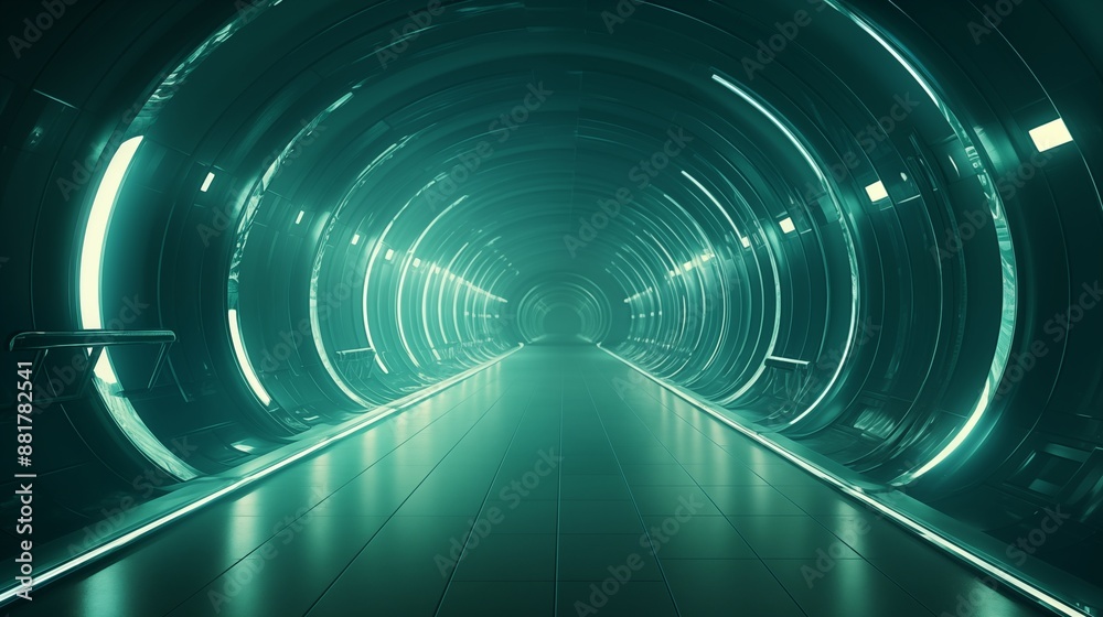 Fototapeta premium Illuminated Futuristic Tunnel with Green Glowing Lights and Modern Design