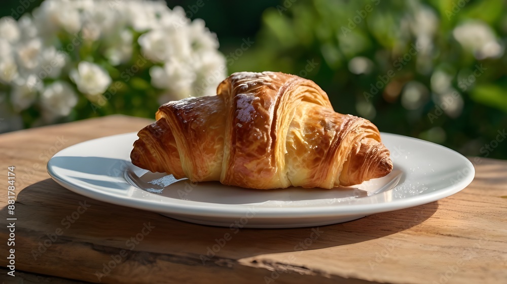 Croissants on a plate with summer background. Croissants on a plate with summer background.