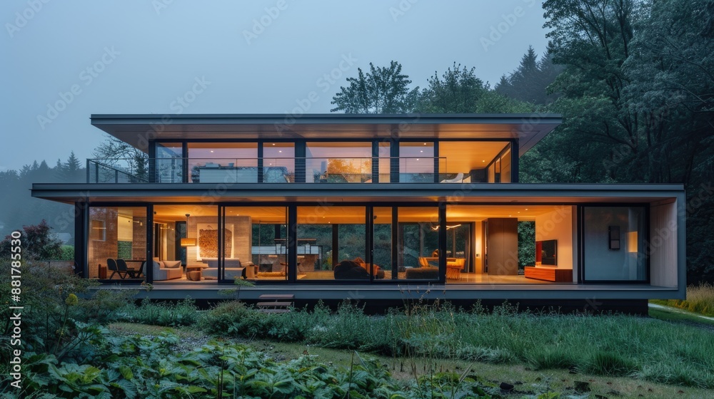 Serene Minimalist House Embraced by Nature - Tranquil Living Spaces with Large Windows Serene Minimalist House Embraced by Nature - Tranquil Living Spaces with Large Windows