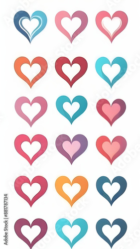 set cute hearts isolated on white background