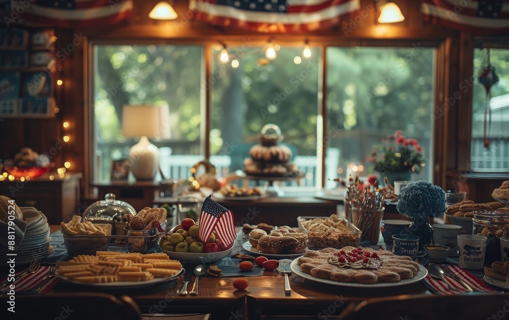 Fototapeta premium A Festive Fourth Of July Table Setting With American Flag