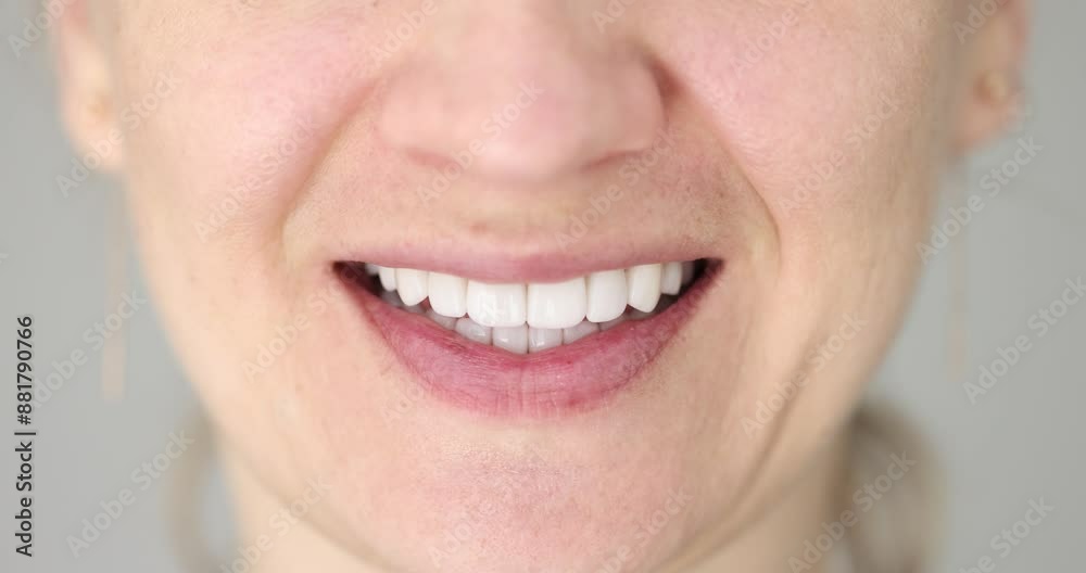 Woman with white tees puts mint chewing gum in mouth Woman with white tees puts mint chewing gum in mouth