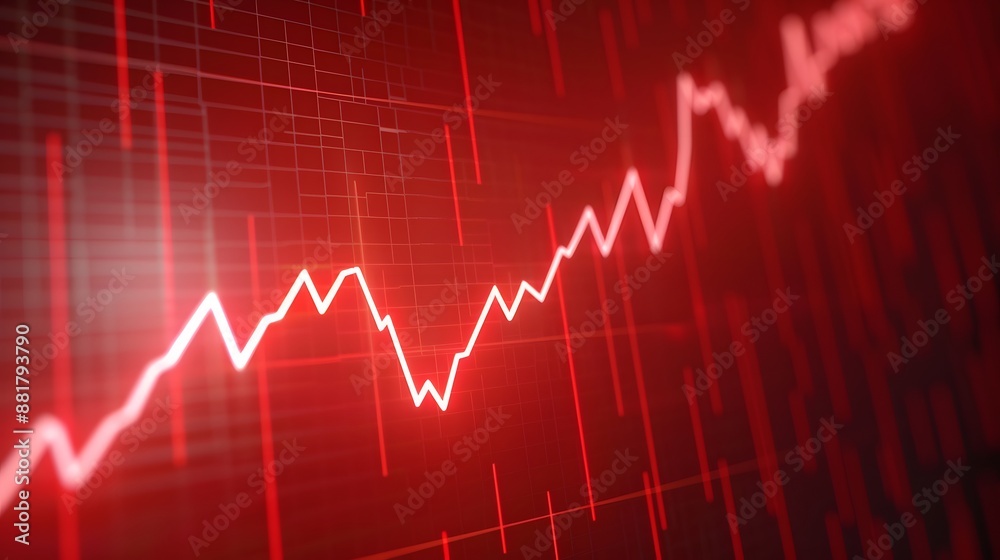 Close-up of a red financial chart depicting stock market fluctuations and trends, ideal for finance and business-related content. Abstract blur background. Close-up of a red financial chart depicting stock market fluctuations and trends, ideal for finance and business-related content. Abstract blur background.