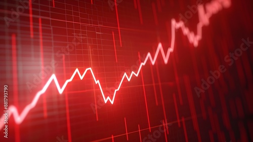 Close-up of a red financial chart depicting stock market fluctuations and trends, ideal for finance and business-related content. Abstract blur background.