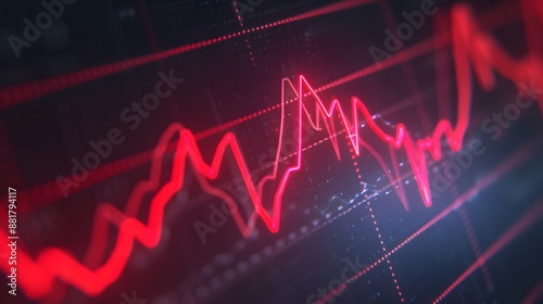 Close-up of falling stock market graph in red showing financial loss and economic decline highlighting business risk and volatility. Abstract blur background.
