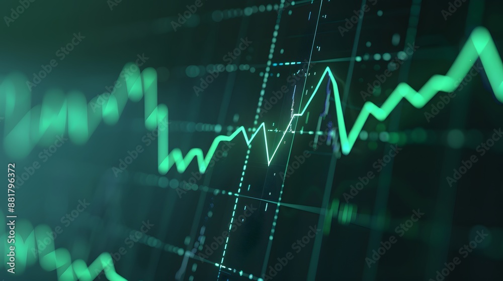 Green financial graph on a dark background representing data analysis, stock market trends, and investment growth opportunities. Abstract blur background. Green financial graph on a dark background representing data analysis, stock market trends, and investment growth opportunities. Abstract blur background.
