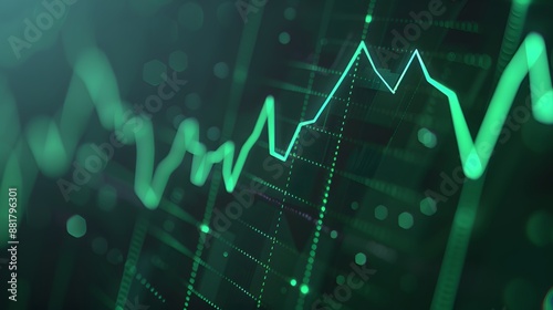 Green finance trading chart displaying upward trend in financial market, highlighting stock and investment growth over time. Abstract blur background. photo