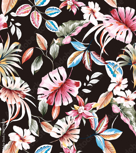 Seamless retro floral pattern.summer colors