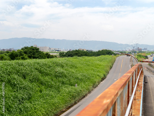 大和川の堤防を通る道路