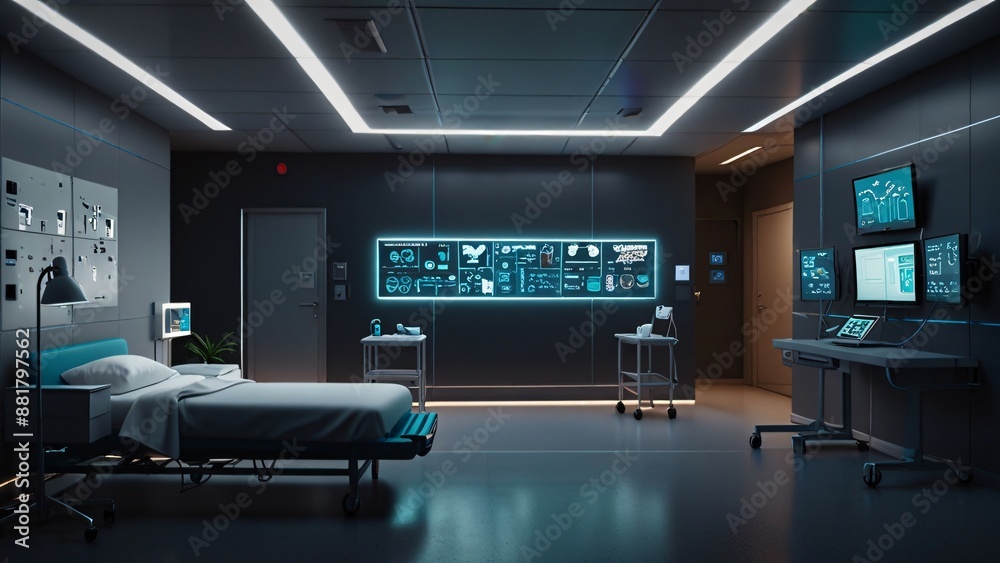 Depict a digital hospital , scene where patient data is stored in a secure cloud, represented by cloud icons with padlocks and encryption symbols Depict a digital hospital , scene where patient data is stored in a secure cloud, represented by cloud icons with padlocks and encryption symbols