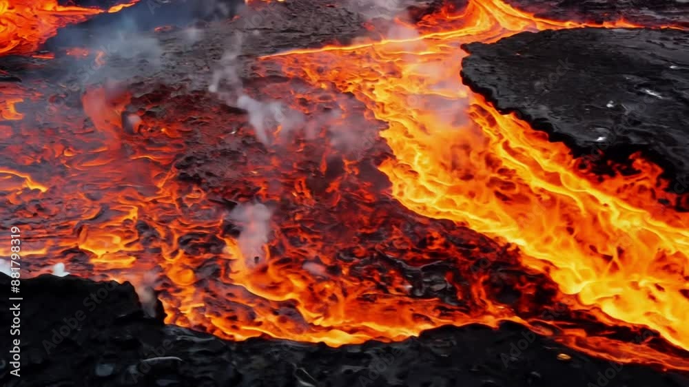 Close up view of active volcanic crater eruption. Hot lava and magma splashing out of crater.Beautiful and dangerous disaster. 4k video Close up view of active volcanic crater eruption. Hot lava and magma splashing out of crater.Beautiful and dangerous disaster. 4k video