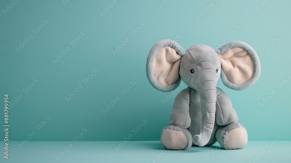 Adorable plush elephant toy sitting on a blue background Adorable plush elephant toy sitting on a blue background